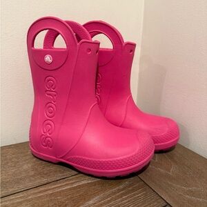 Crocs Handle It Rain Boots Youth Girls 13 Pink Waterproof Lightweight Pull On